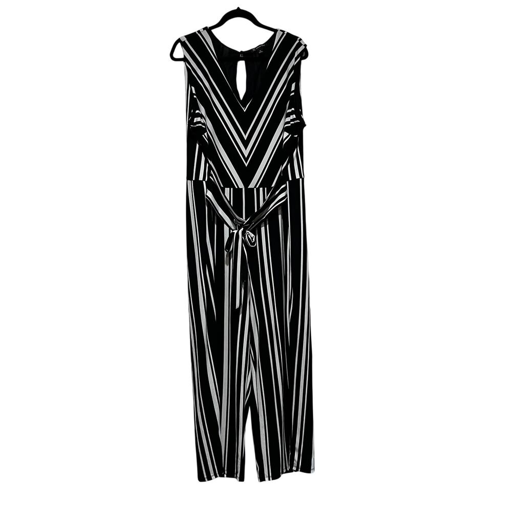 INC International Concepts Sleeveless V-Neck Stripe Jumpsuit Size 3X Wide Leg